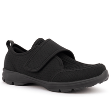 The Klouds Kross Strap. A light black slip-on mesh sneaker with a hook-and-loop strap and a black sole.