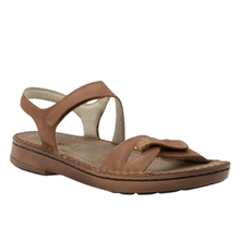 Naot Evora sandal in latte leather. Orthotic friendly sandal with removable cork insole.