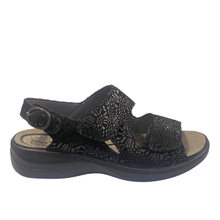 Simply Comfort Maddie. An adjustable three strap sandal with velcro on the front straps and a buckle on the heel. Features a soft removable insole. Orthotic friendly with a solid stable sole.