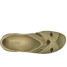Suave Vichy in Stone taupe nude. An orthotic friendly slip on peeptoe sandal with a leather upper and rubber outsole. Made in Portugal with comfort in mind